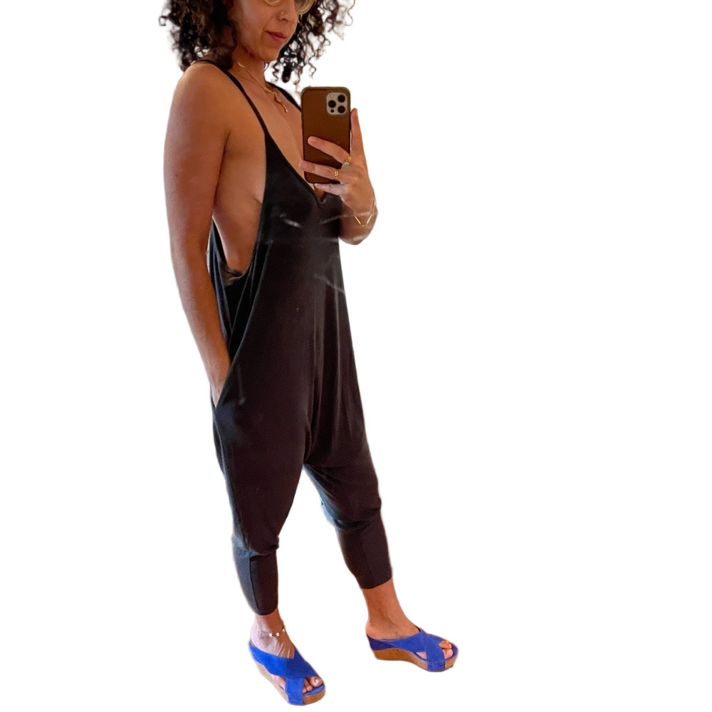 Spiritual Gangster made in USA sexy black harem romper with pockets - Picture 14 of 15